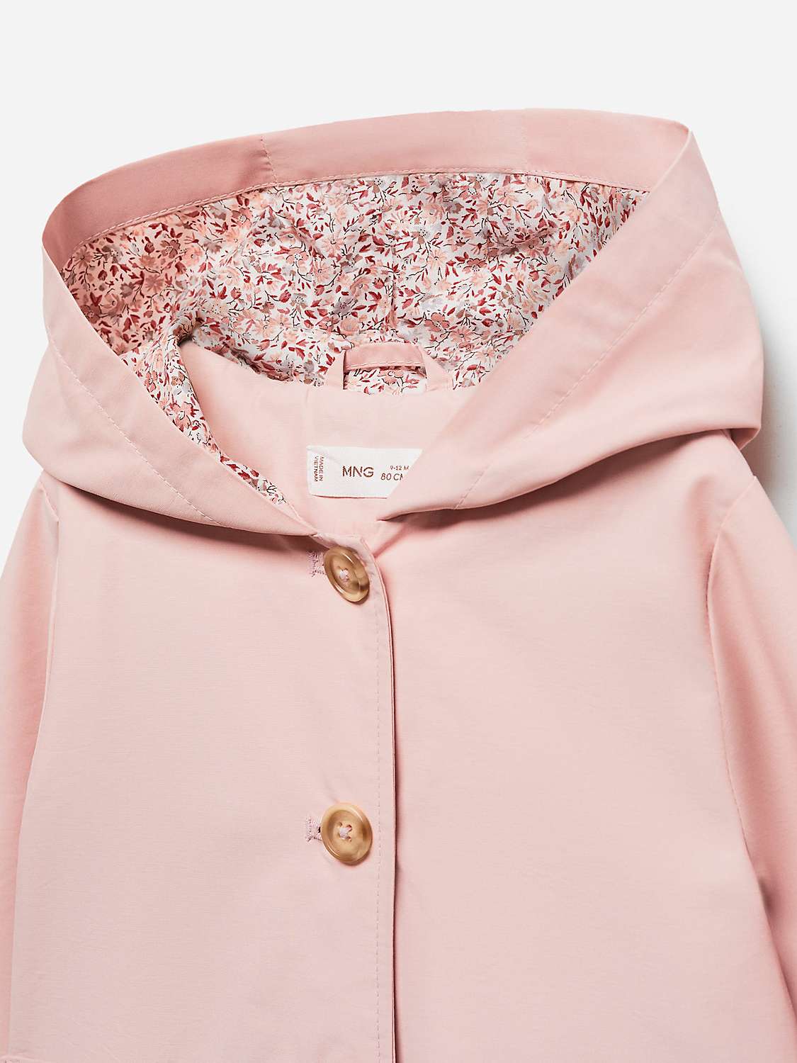 Buy Mango Baby Grace Button Through Hooded Jacket, Pink Online at johnlewis.com