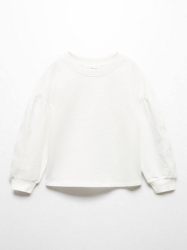 Mango Kids' Troquel Embroidered Sleeve Sweatshirt, Natural White