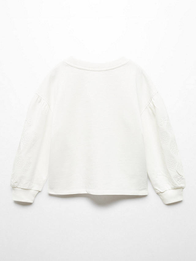 Mango Kids' Troquel Embroidered Sleeve Sweatshirt, Natural White