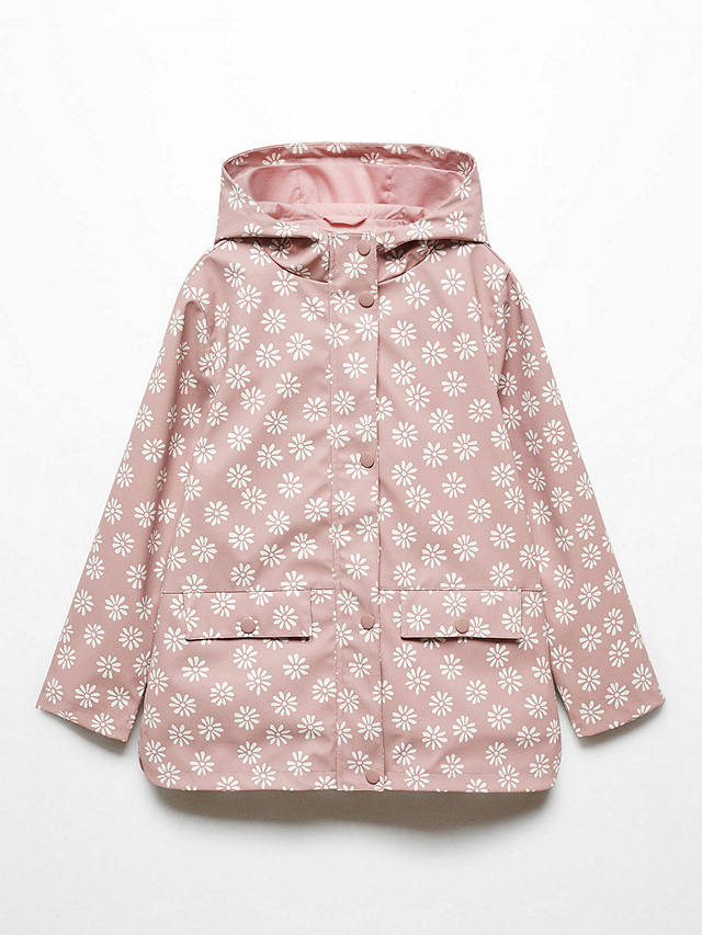 Mango Kids' Betty Floral Print Hooded Jacket, Pink