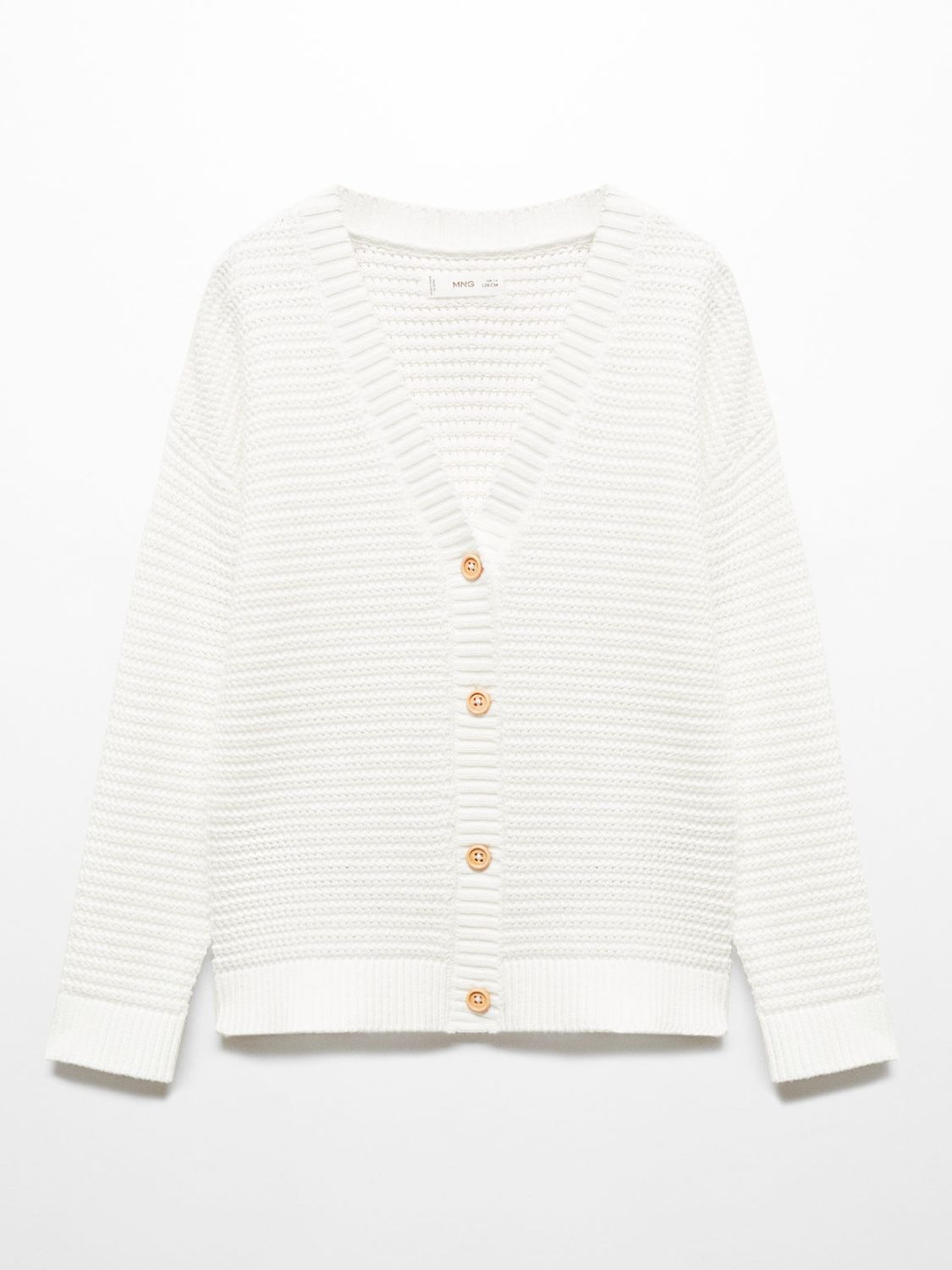 Mango Kids' Luna Cotton Knit Cardigan, Natural White, 9-10Y