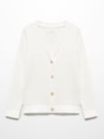 Mango Kids' Luna Cotton Knit Cardigan, Natural White