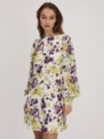 FLORERE Floral Print Blouson Sleeve Mini Dress, Ivory/Multi