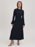 FLORERE Fluted Cuff Knit Midi Dress, Navy, Navy