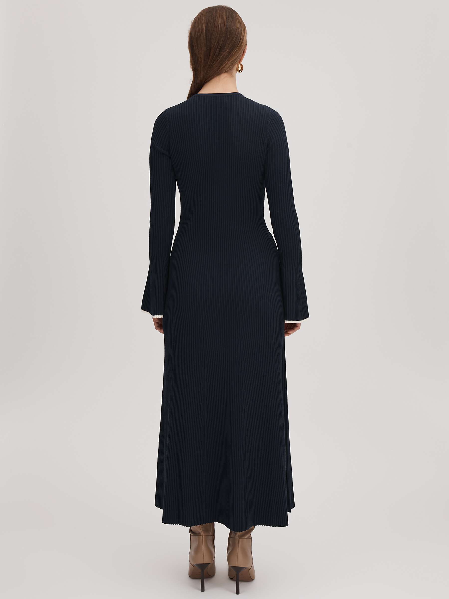 Buy FLORERE Fluted Cuff Knit Midi Dress, Navy Online at johnlewis.com