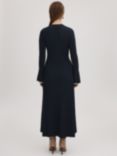 FLORERE Fluted Cuff Knit Midi Dress, Navy