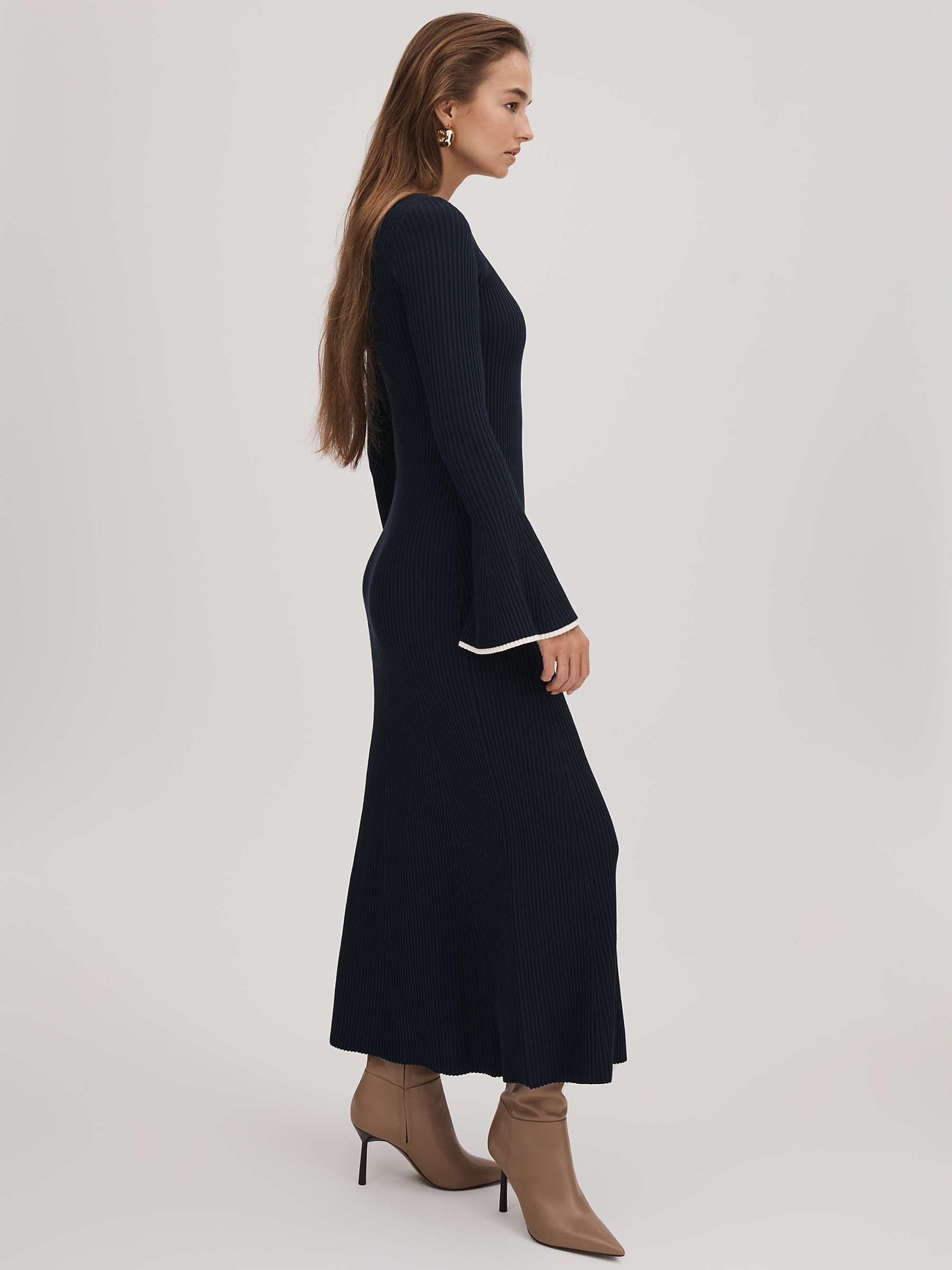 Buy FLORERE Fluted Cuff Knit Midi Dress, Navy Online at johnlewis.com