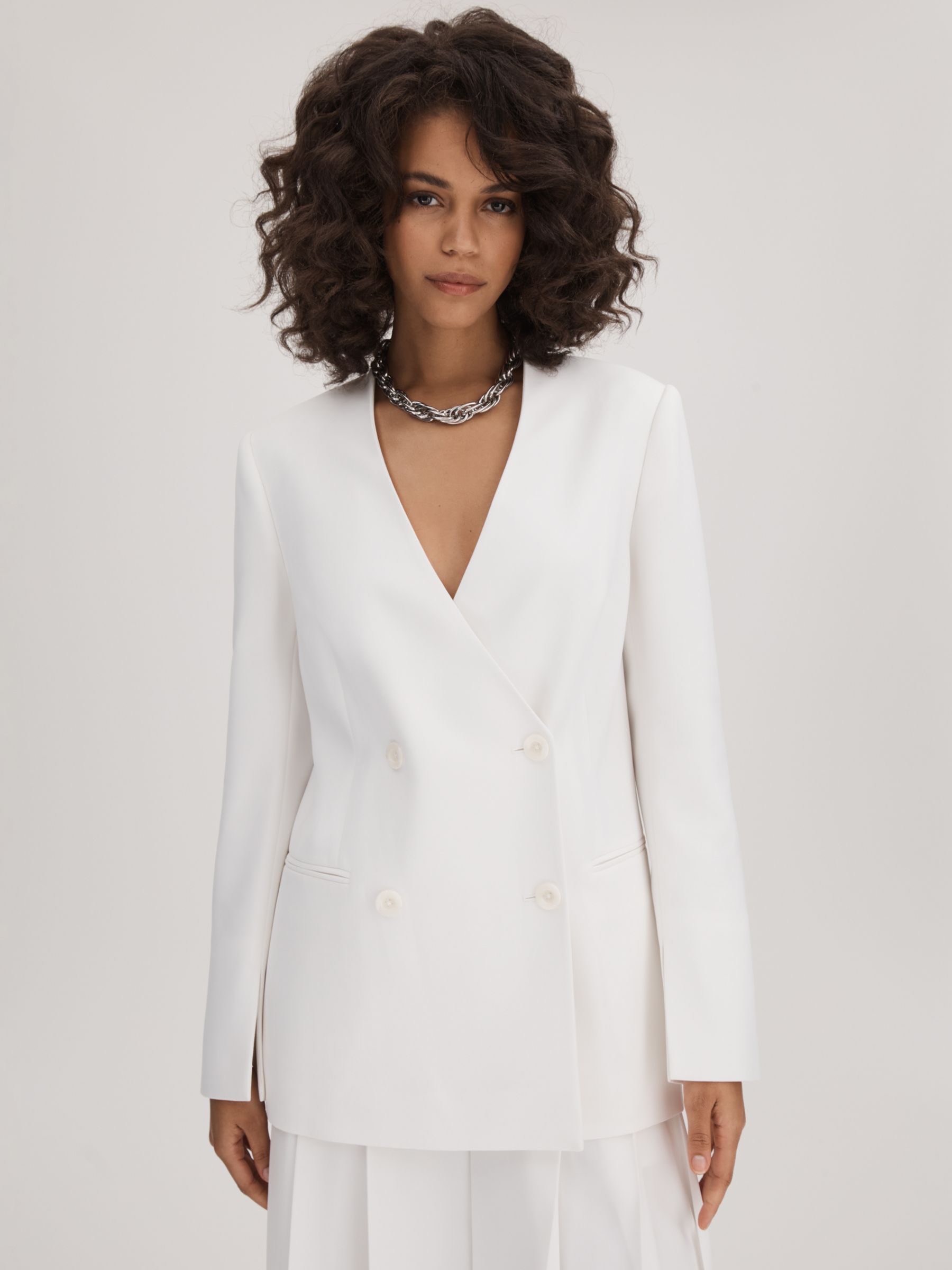 FLORERE Collarless Double Breasted Blazer, Ivory at John Lewis & Partners