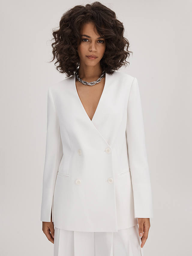 FLORERE Collarless Double Breasted Blazer, Ivory