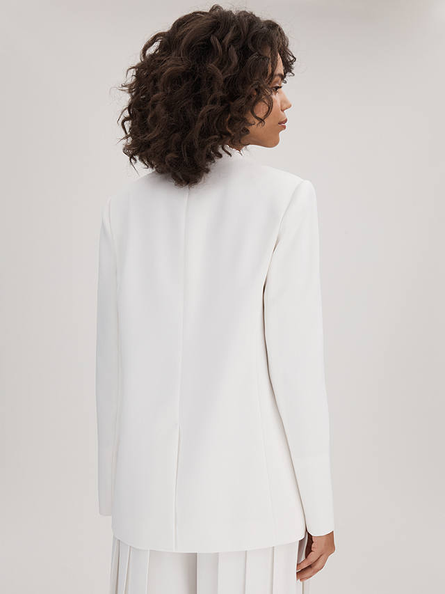 FLORERE Collarless Double Breasted Blazer, Ivory