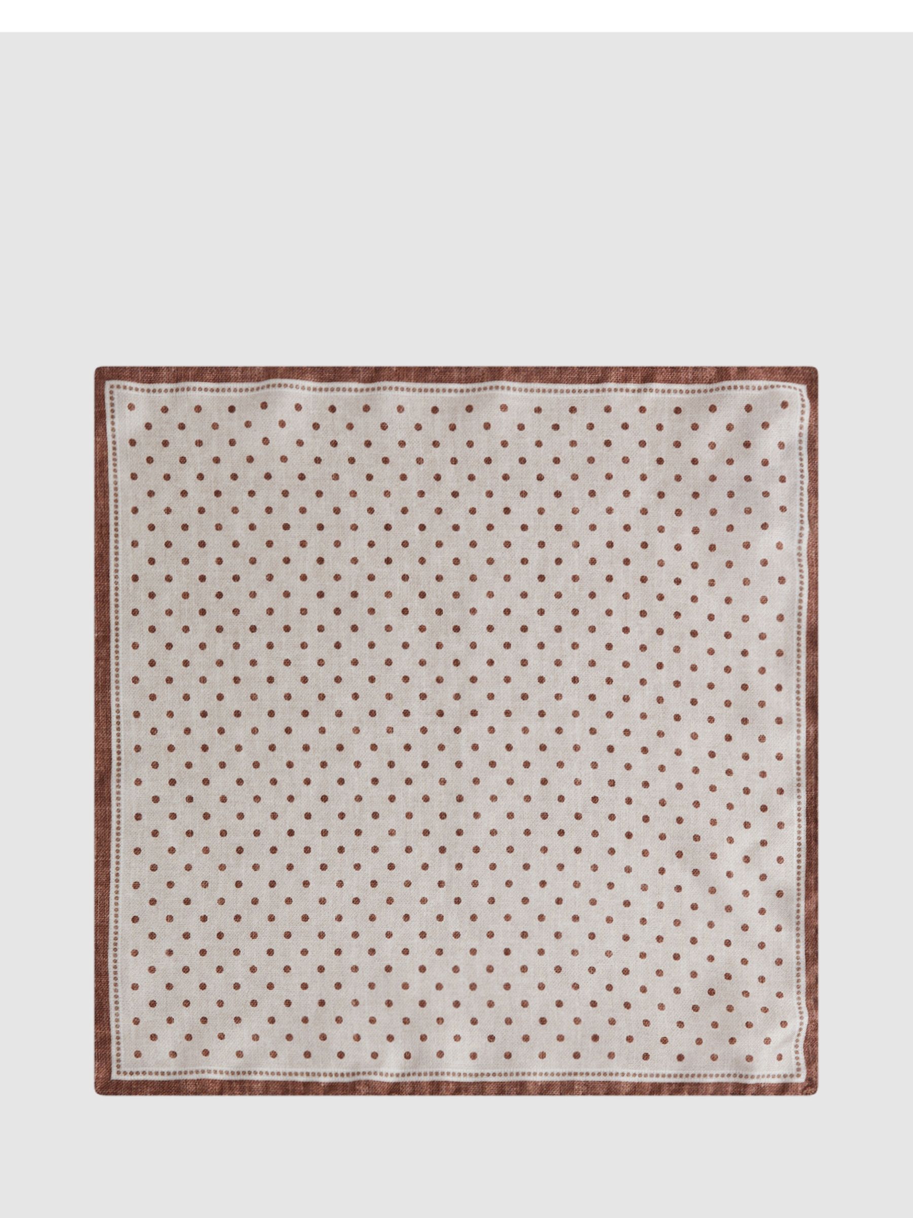 Reiss Vecchia Polka Dot Print Silk Handkerchief, Oatmeal Melange, One Size