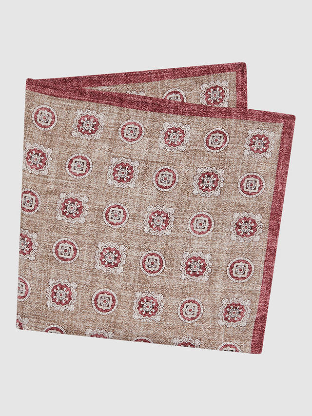 Reiss Tindari Small Medallion Print Silk Handkerchief, Oatmeal/Rose