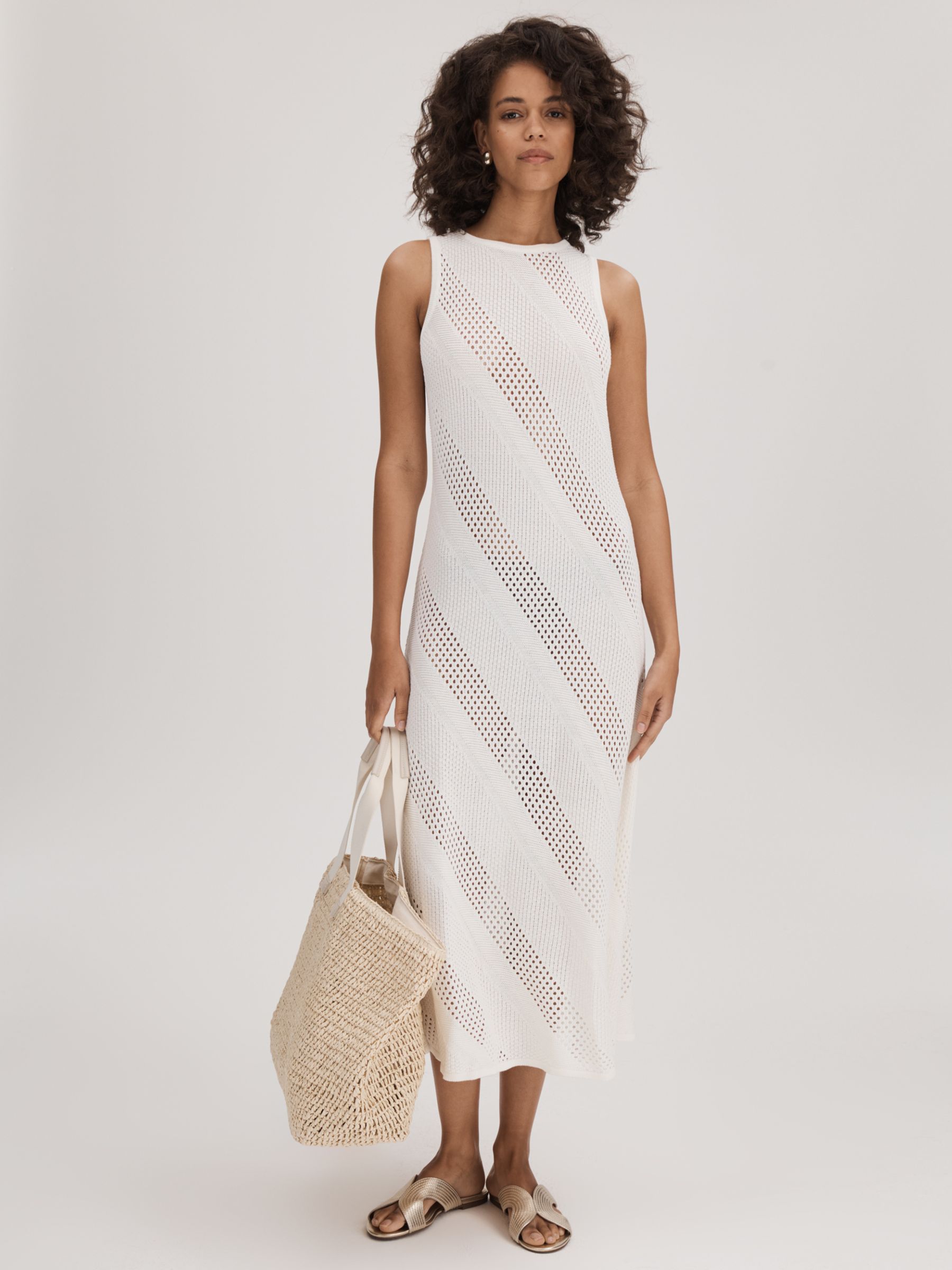 FLORERE Sleeveless Crochet Dress, Ivory, 16