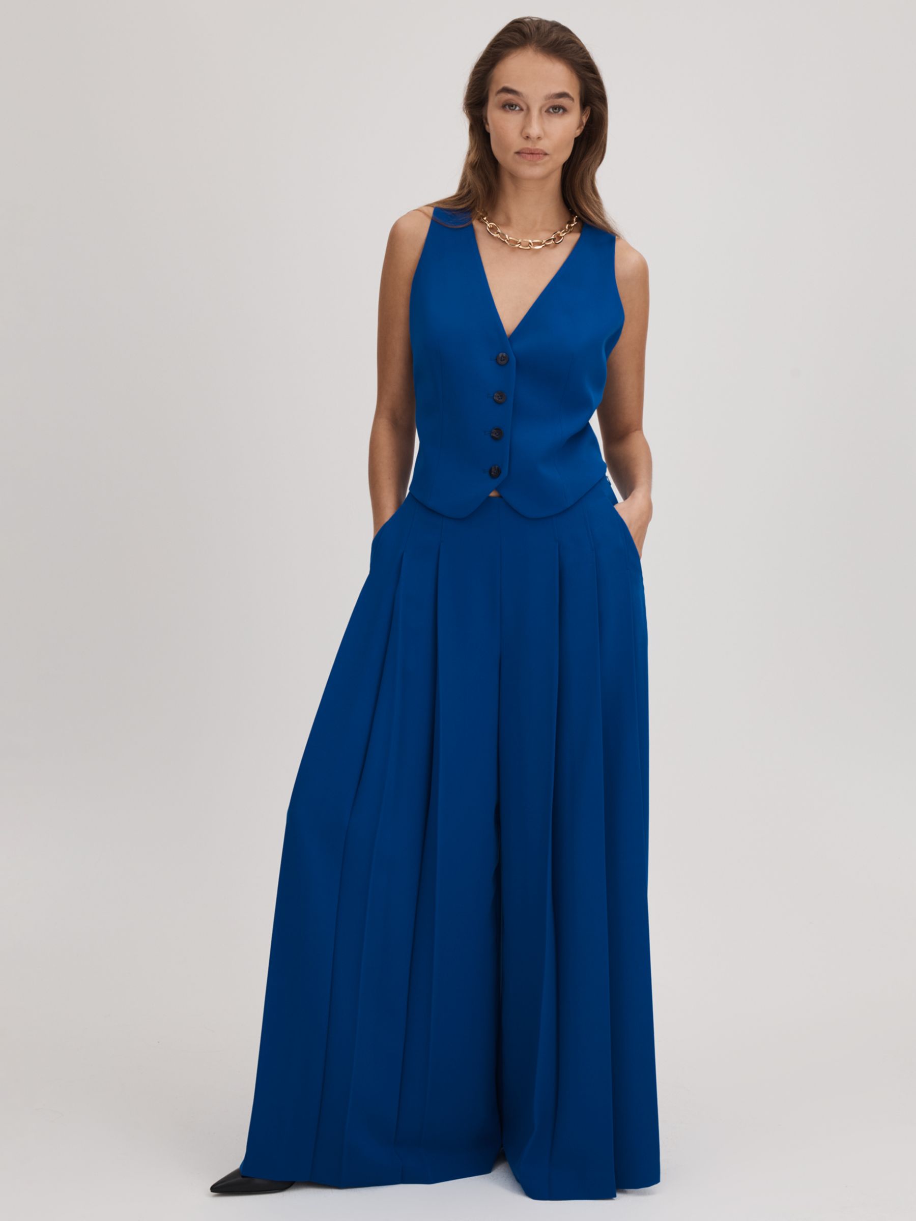 FLORERE Deep Pleat Extra Wide Leg Trousers, Bright Blue