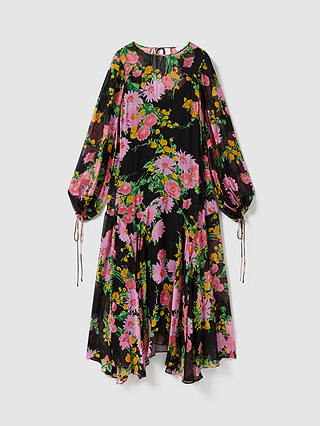 FLORERE Sheer Asymmetric Maxi Dress, Pink/Black