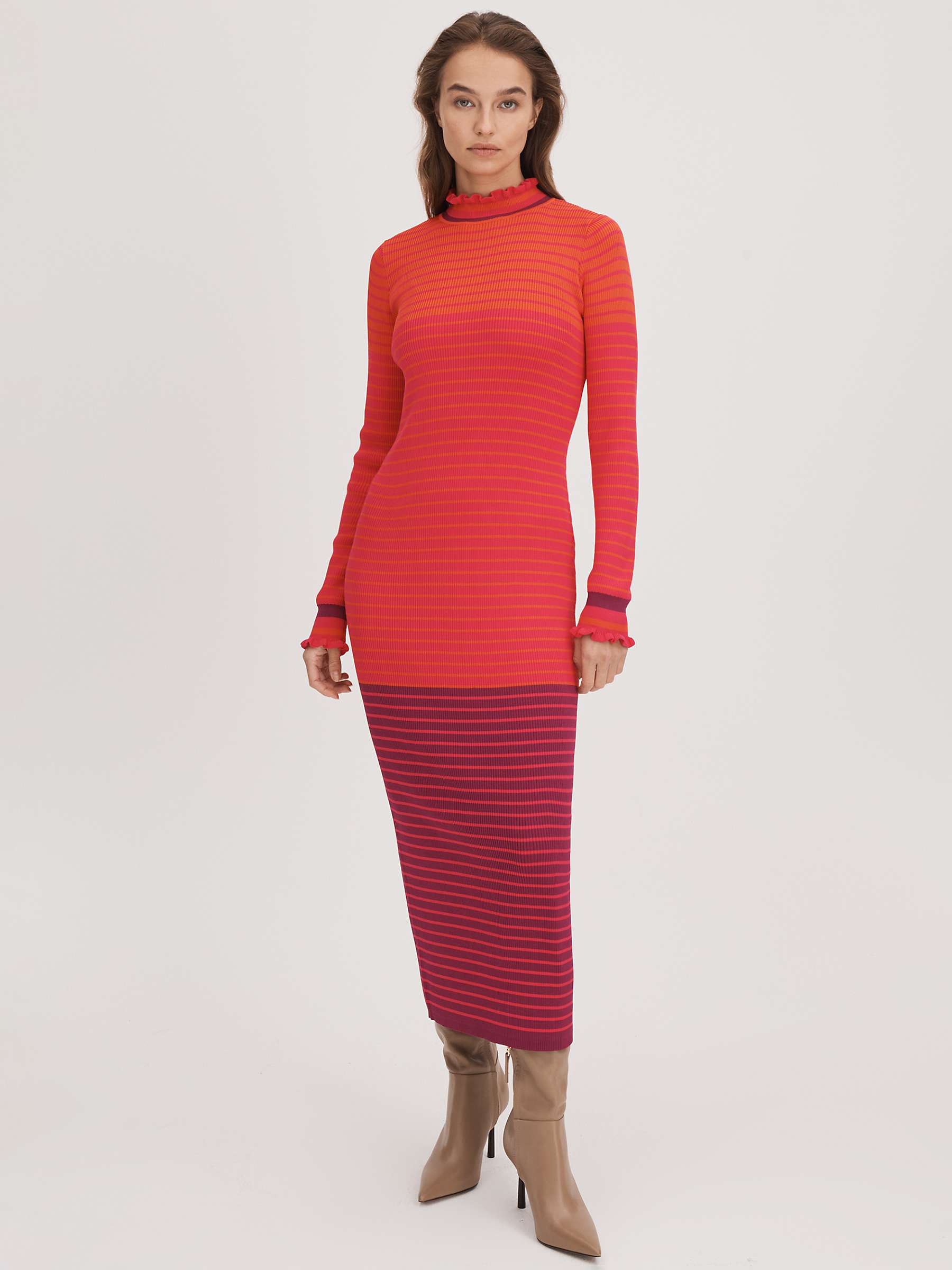 Buy FLORERE Frill Detail Stripe Midi Dress, Multi Online at johnlewis.com