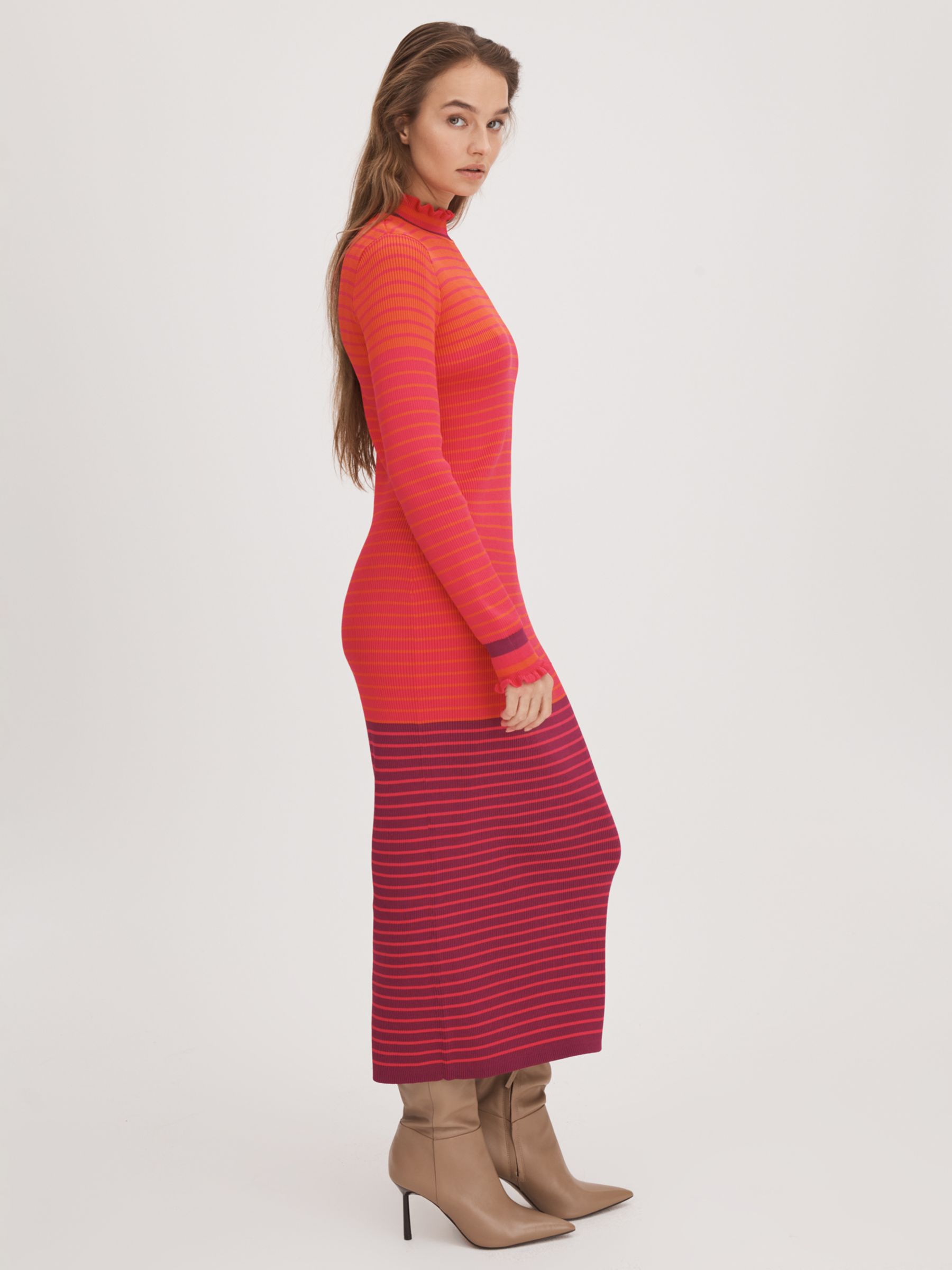 FLORERE Frill Detail Stripe Midi Dress, Multi, 10