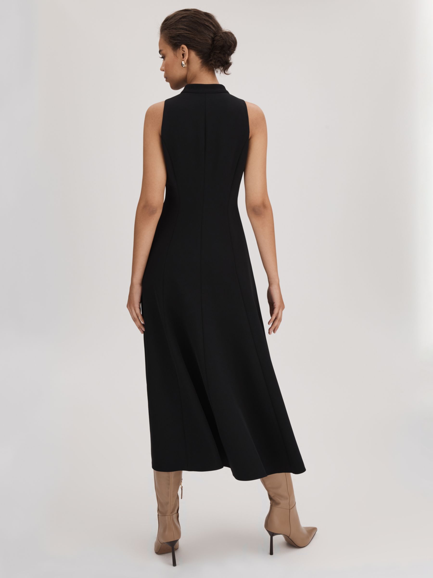 FLORERE Zip Front Midi Dress, Black, 12