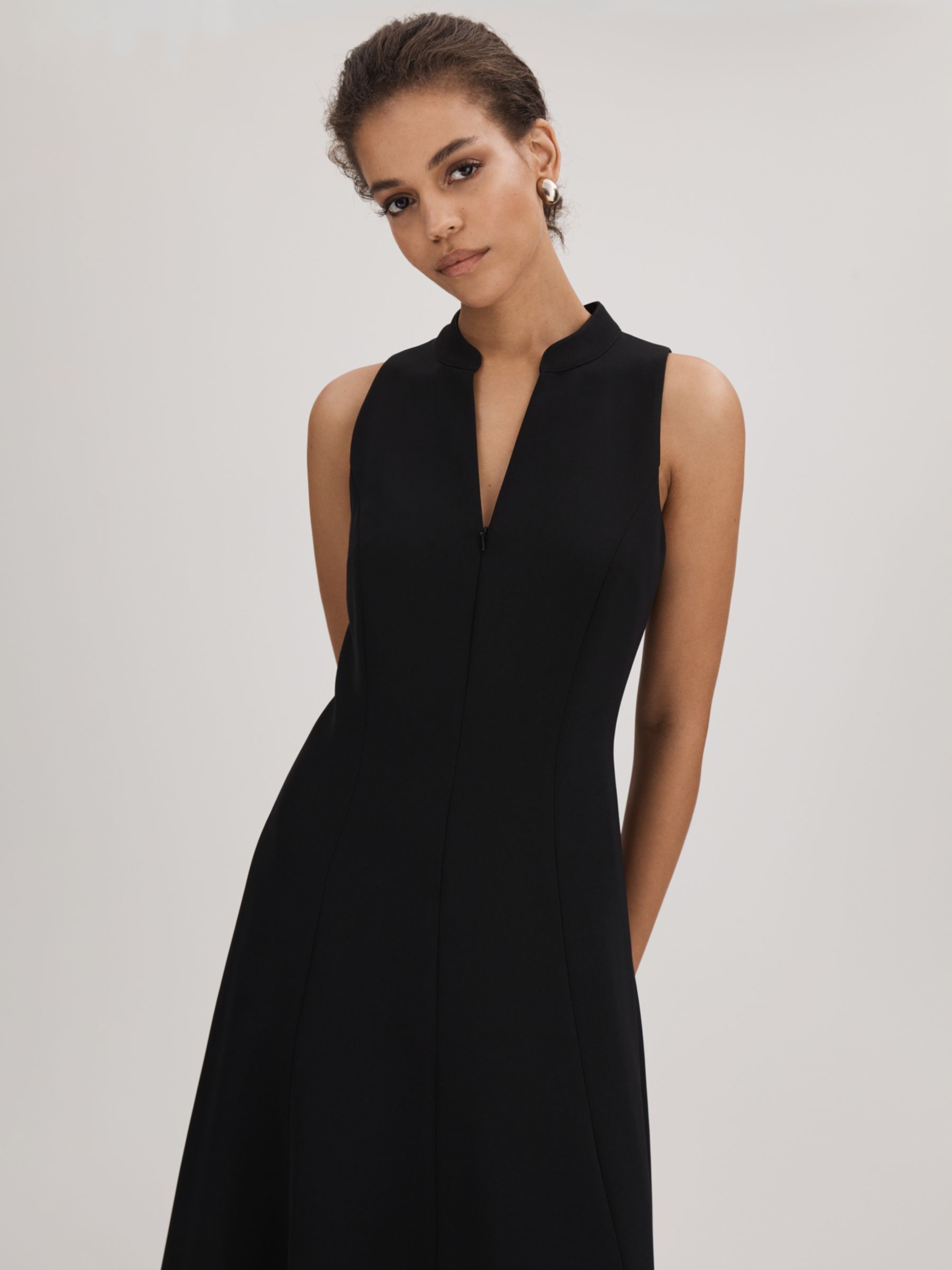 FLORERE Zip Front Midi Dress, Black, 12