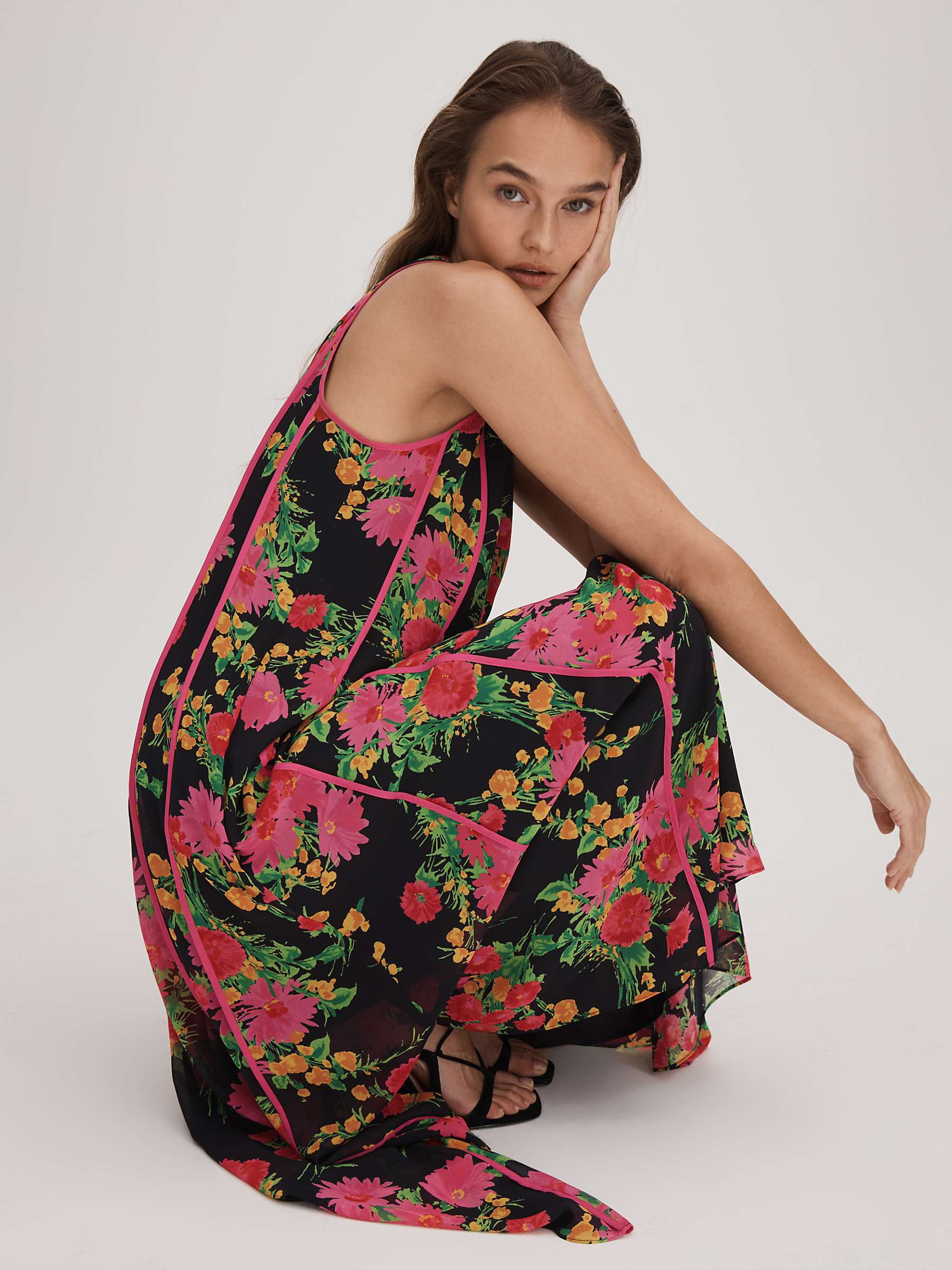 Buy FLORERE Piping Trim Floral Print Maxi Dress, Black/Multi Online at johnlewis.com