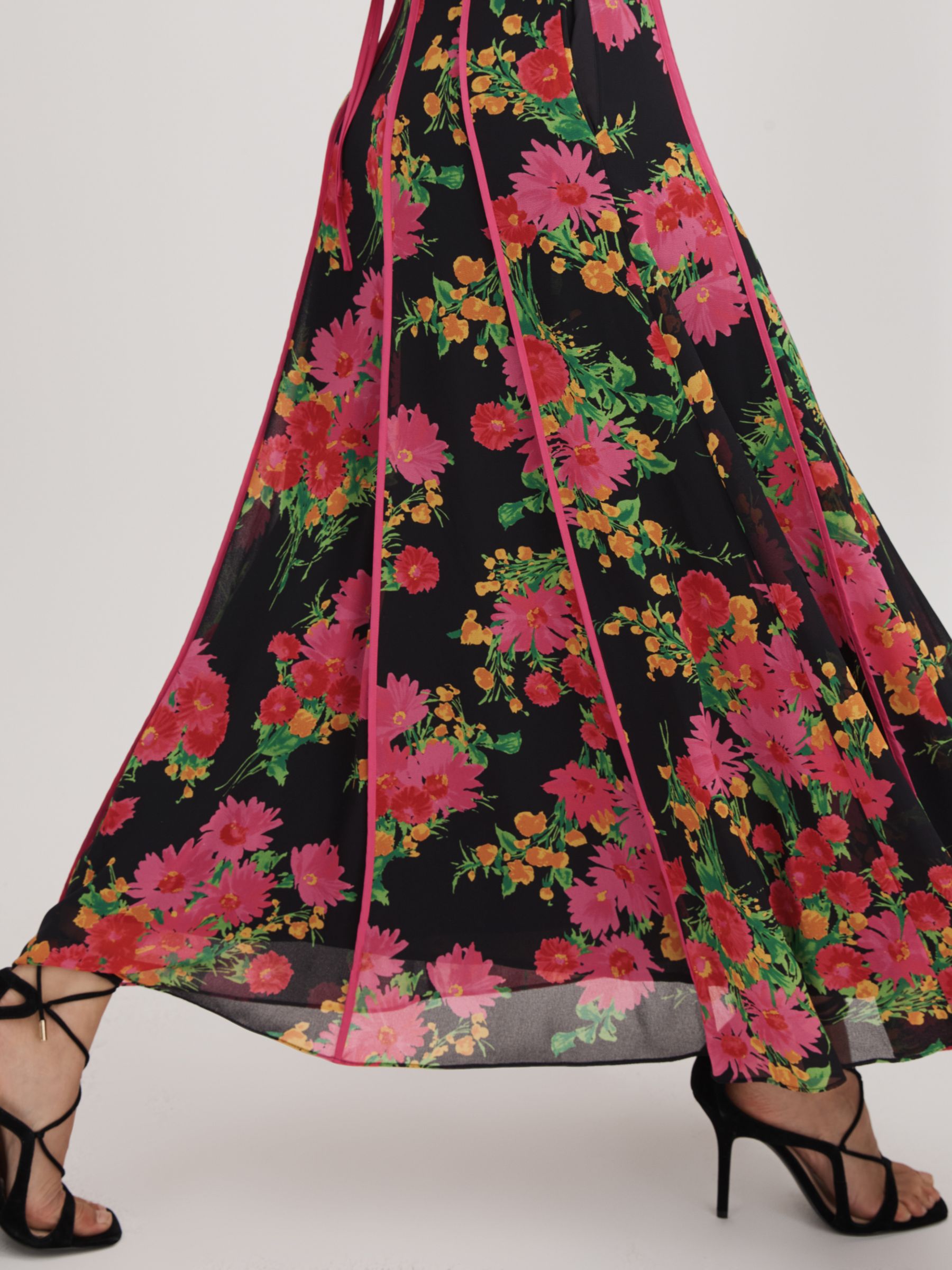 Buy FLORERE Piping Trim Floral Print Maxi Dress, Black/Multi Online at johnlewis.com