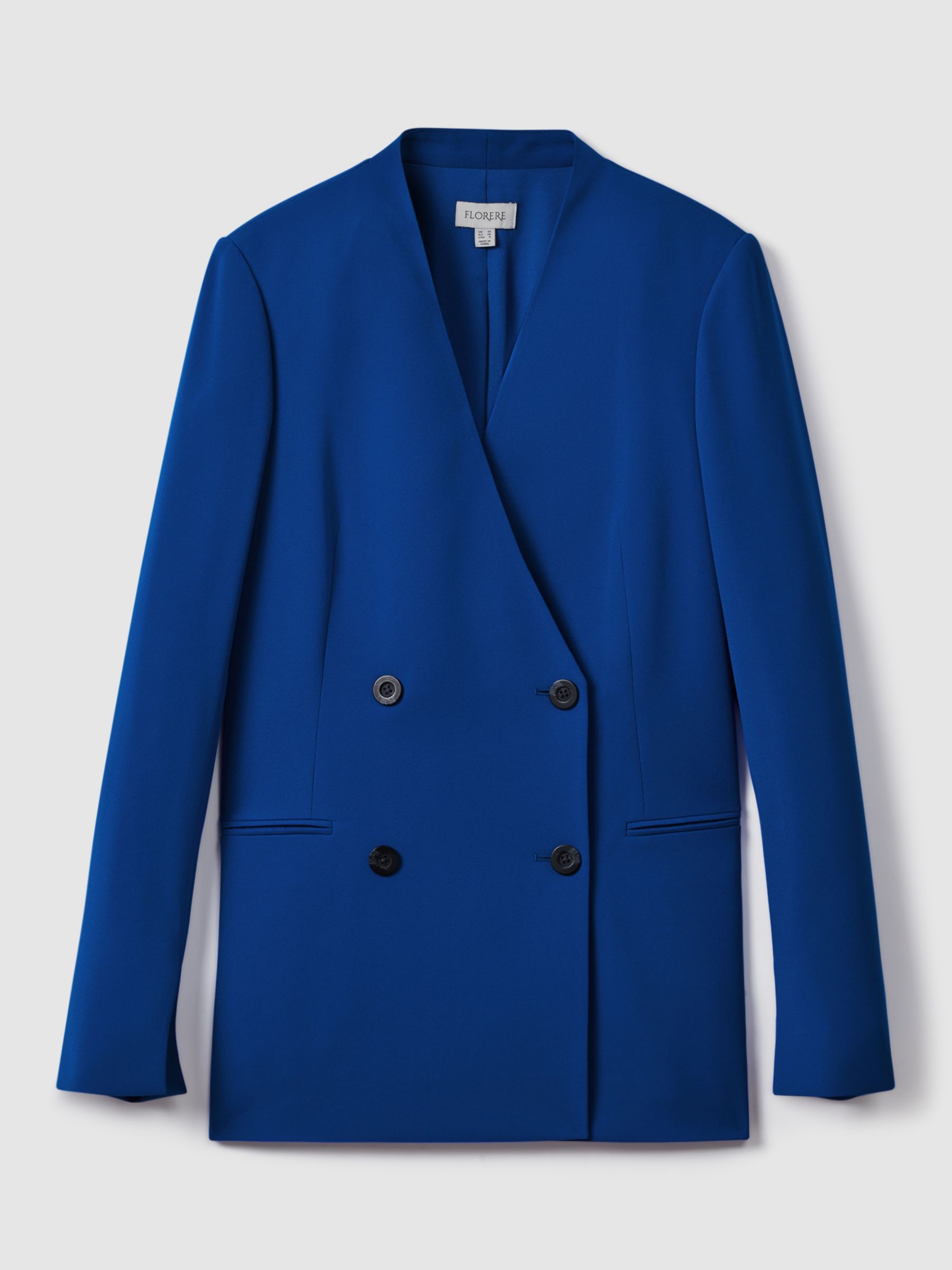 FLORERE Collarless Double Breasted Blazer, Bright Blue, 8
