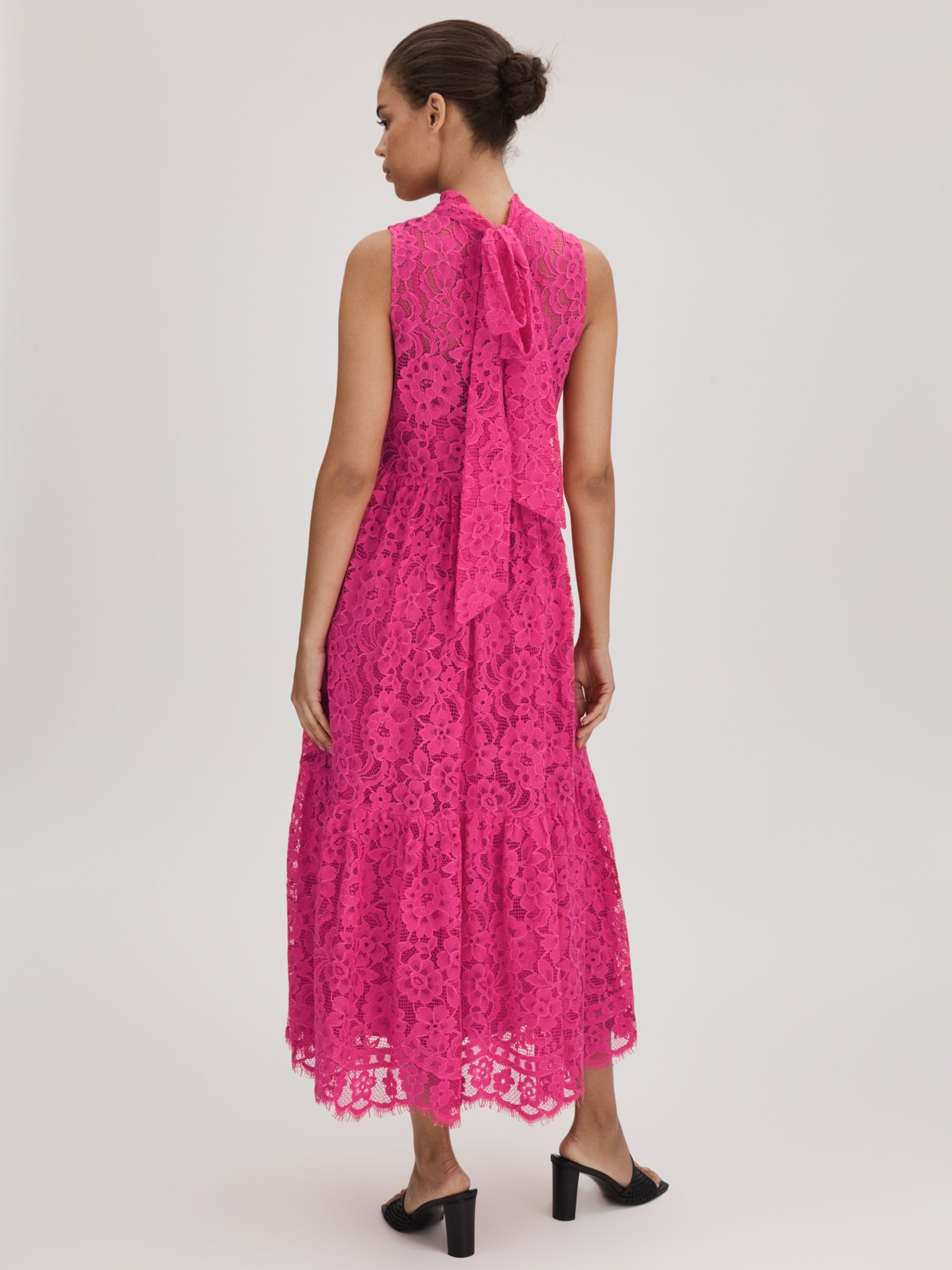 Buy FLORERE High Neck Floral Lace Midi Dress, Bright Pink Online at johnlewis.com