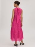 FLORERE High Neck Floral Lace Midi Dress, Bright Pink