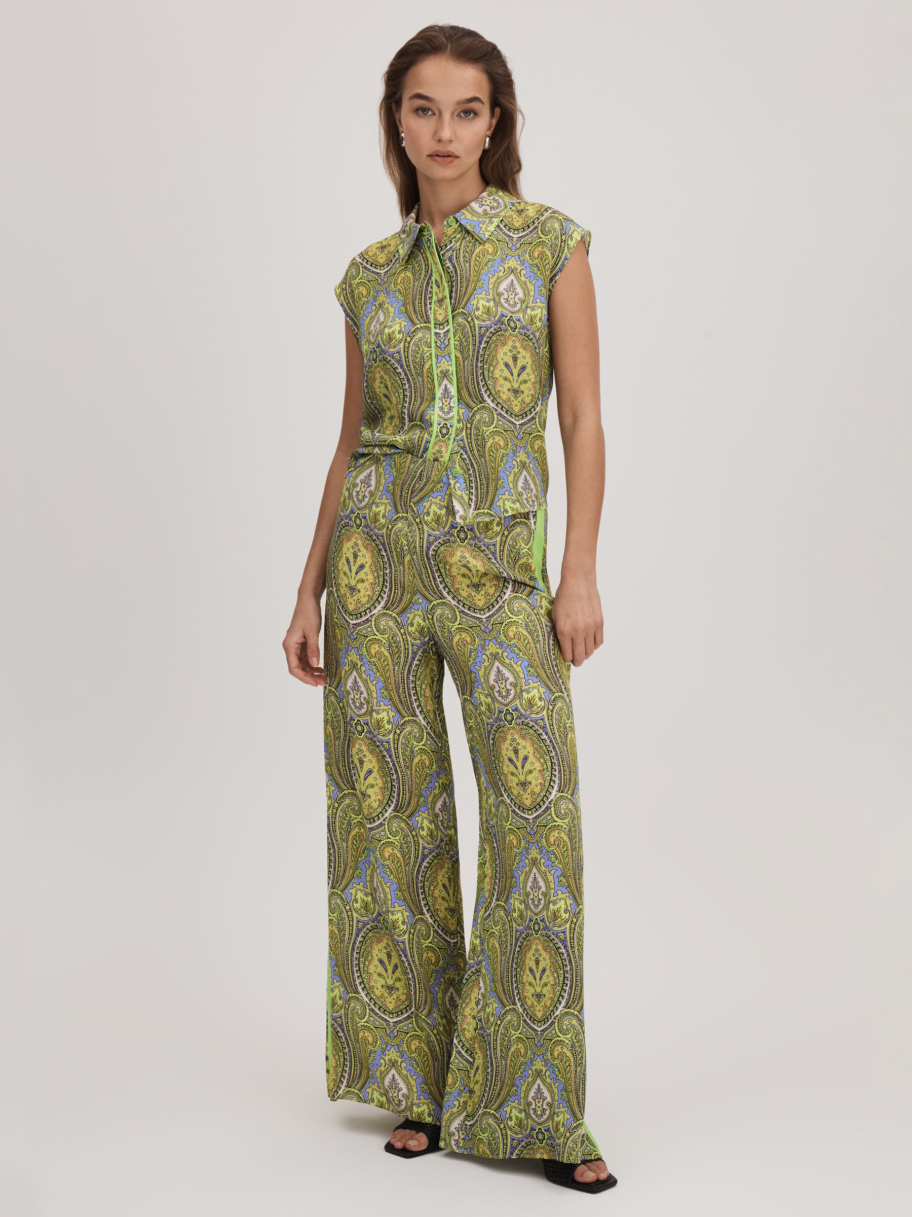 Buy FLORERE Paisley Print Wide Leg Trousers, Lime Green/Multi Online at johnlewis.com