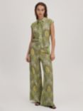 FLORERE Paisley Print Wide Leg Trousers, Lime Green/Multi