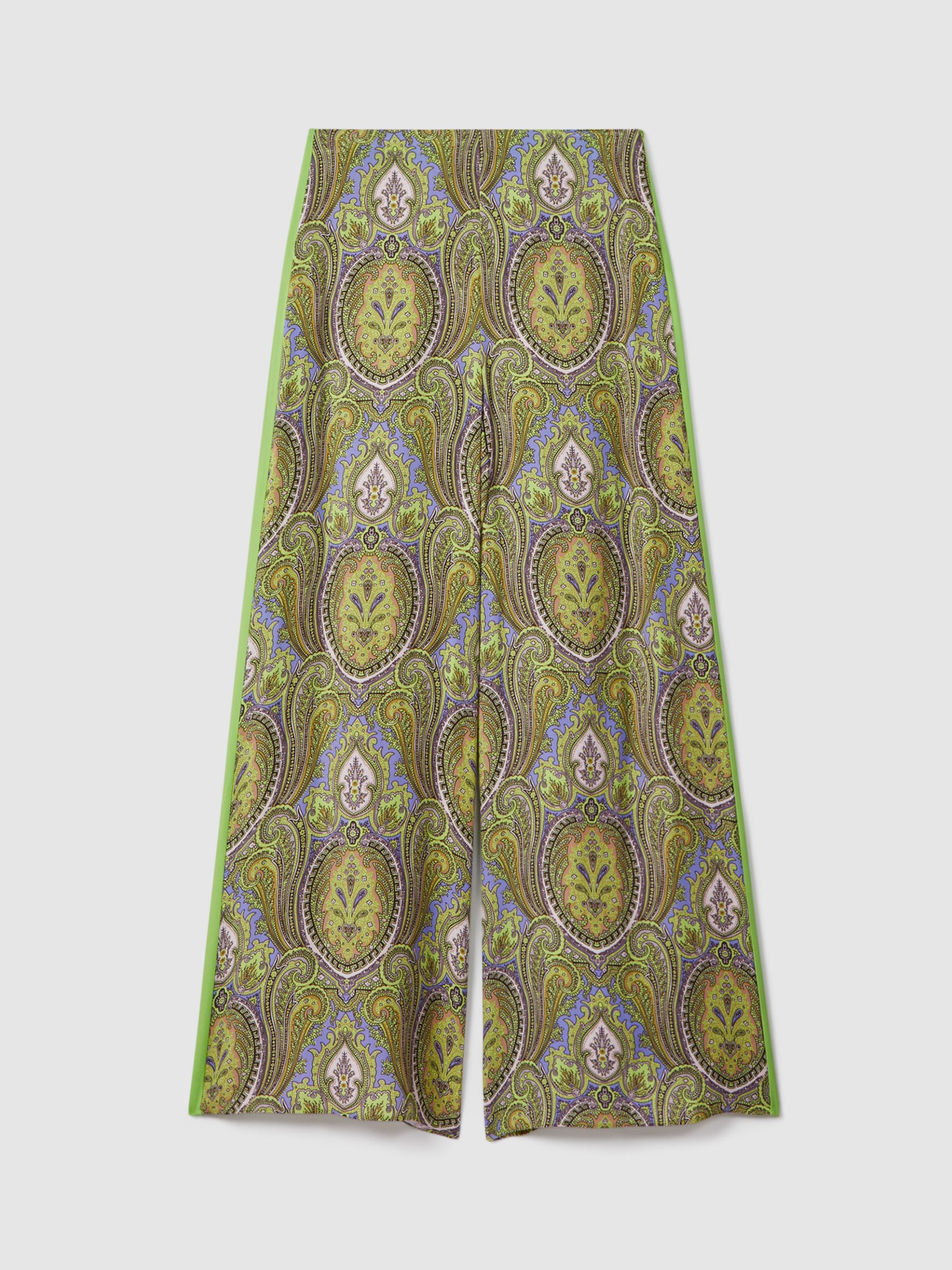 FLORERE Paisley Print Wide Leg Trousers, Lime Green/Multi, 8