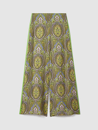 FLORERE Paisley Print Wide Leg Trousers, Lime Green/Multi