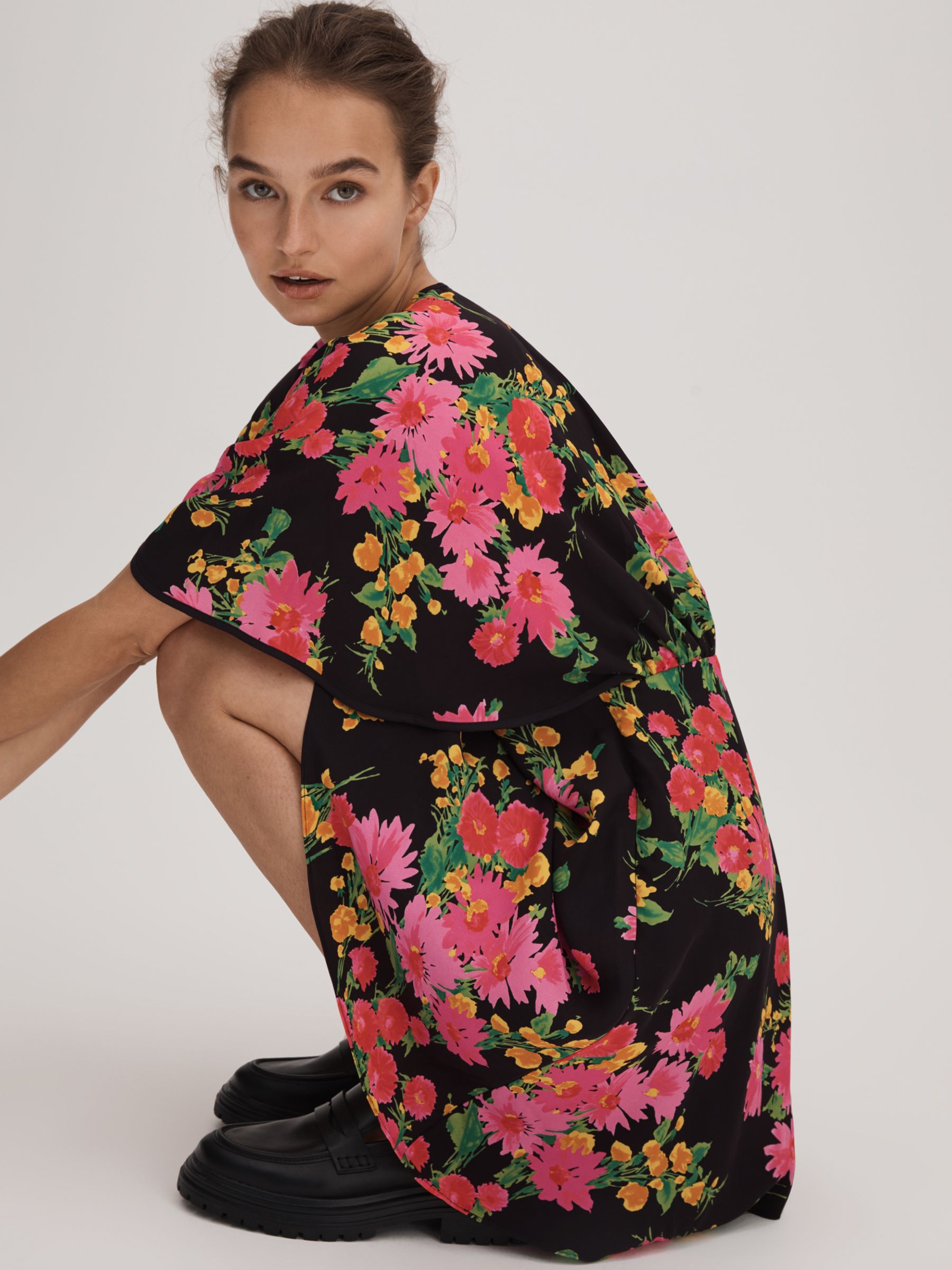 Buy FLORERE Cape Back Detail Floral Print Mini Dress, Black/Multi Online at johnlewis.com