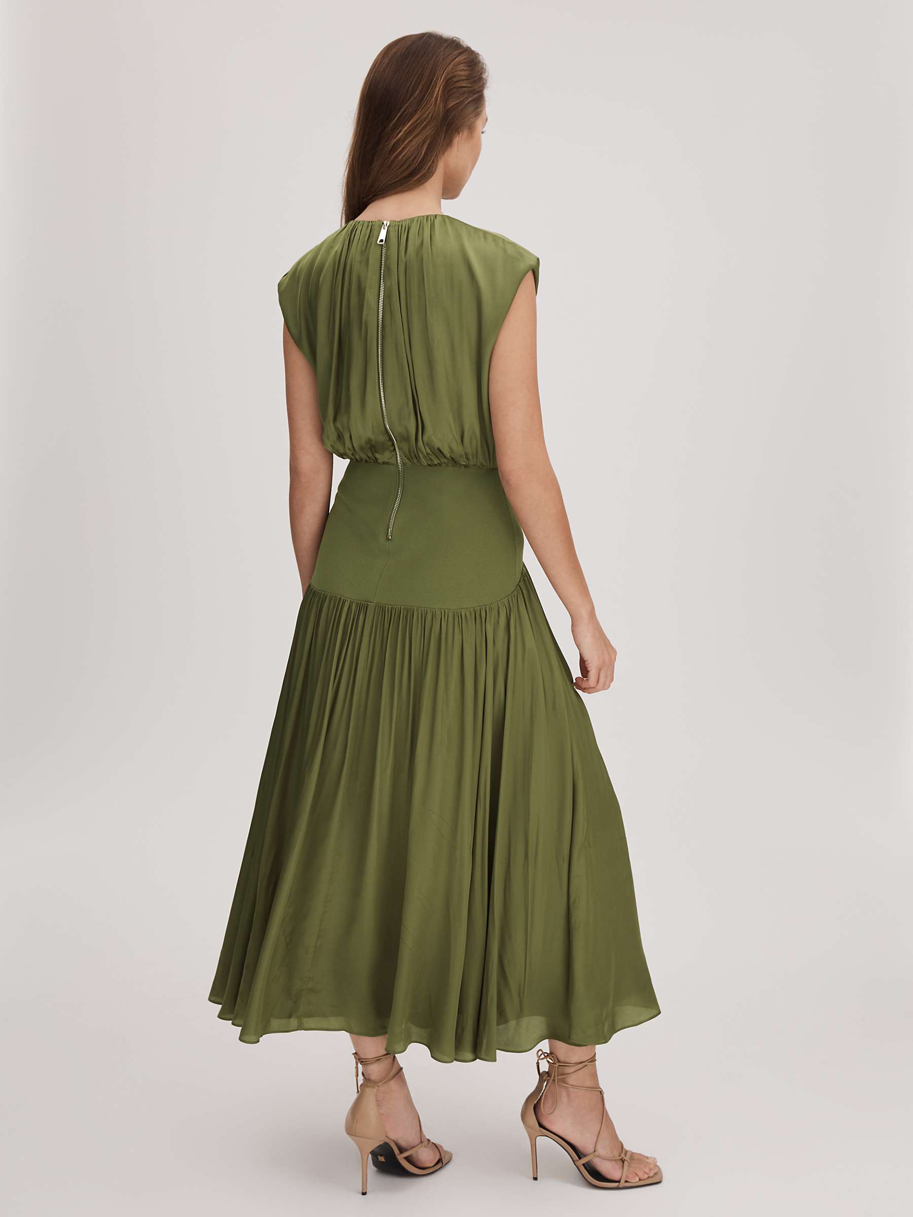 Buy FLORERE Pleated Midi Dress, Khaki Online at johnlewis.com