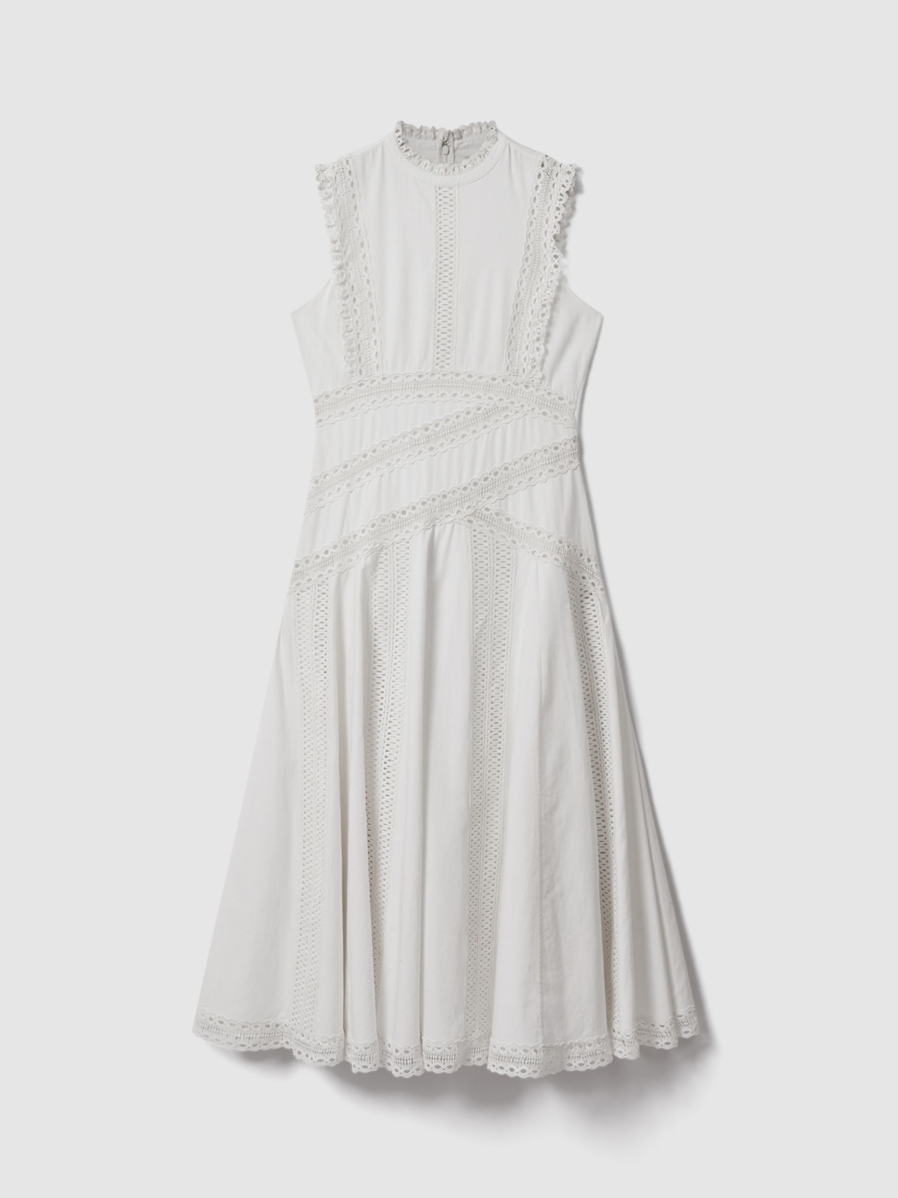 FLORERE Lace Cotton Midi Dress, Ivory, 14