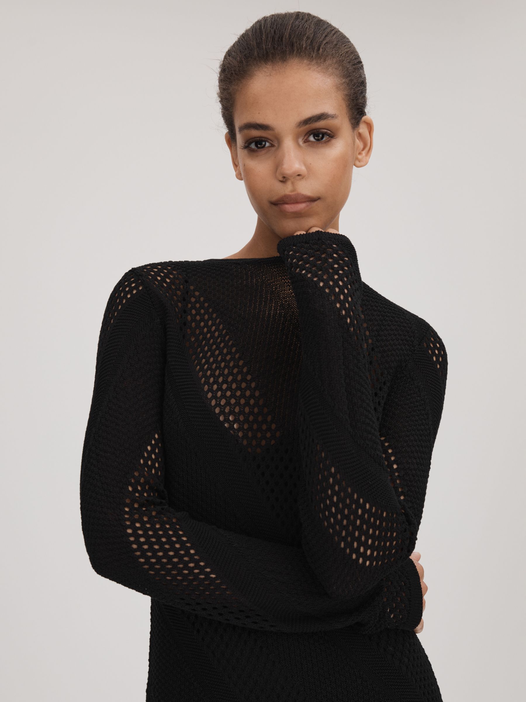 FLORERE Crochet Midaxi Dress, Black at John Lewis & Partners