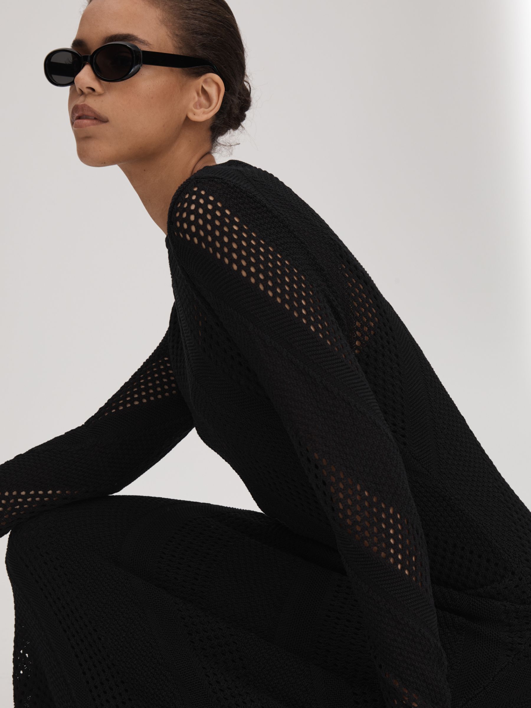 FLORERE Crochet Midaxi Dress, Black, 10