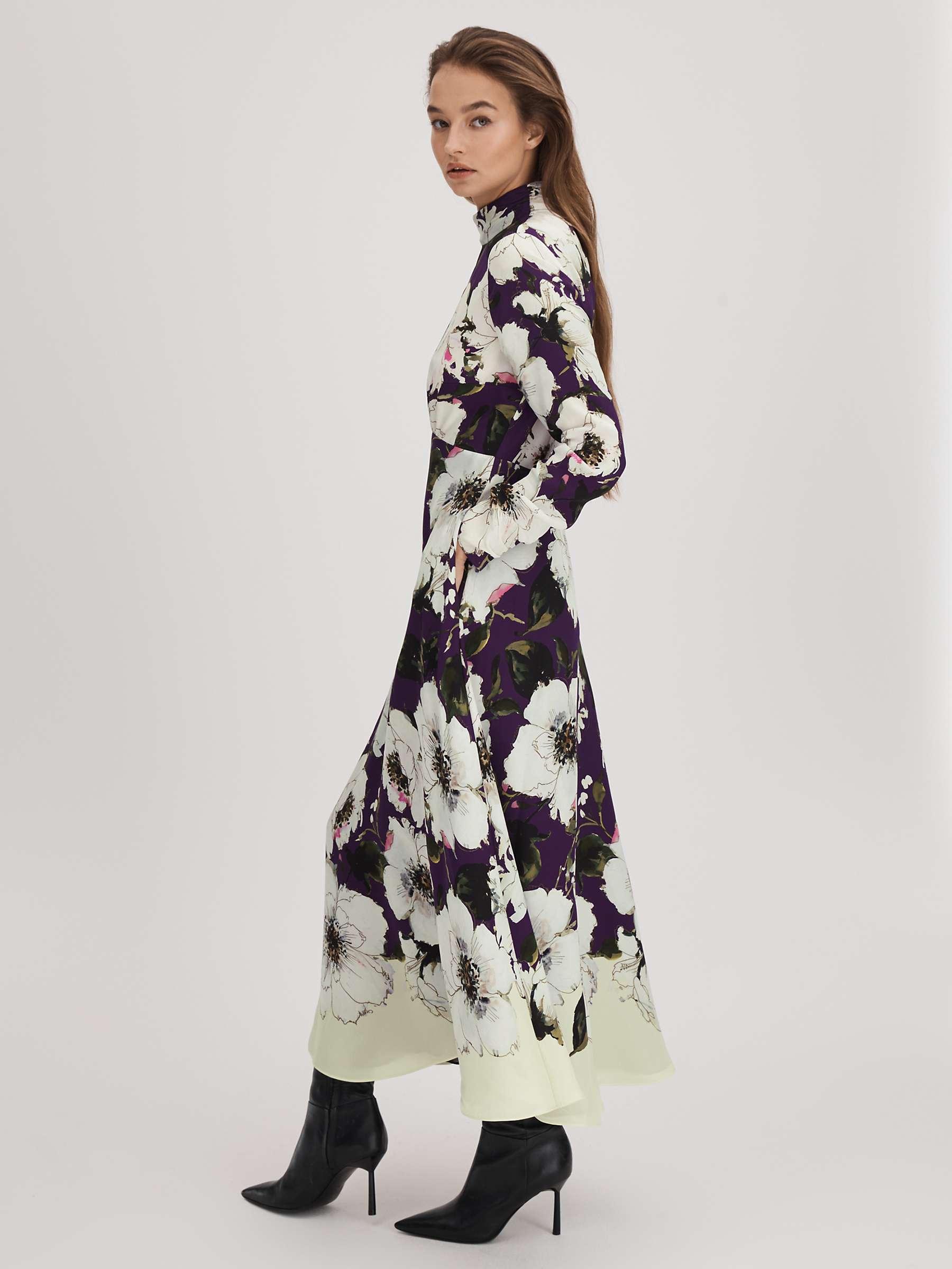 Buy FLORERE Floral Zip Cuff Midi Dress, Blue/Khaki Online at johnlewis.com