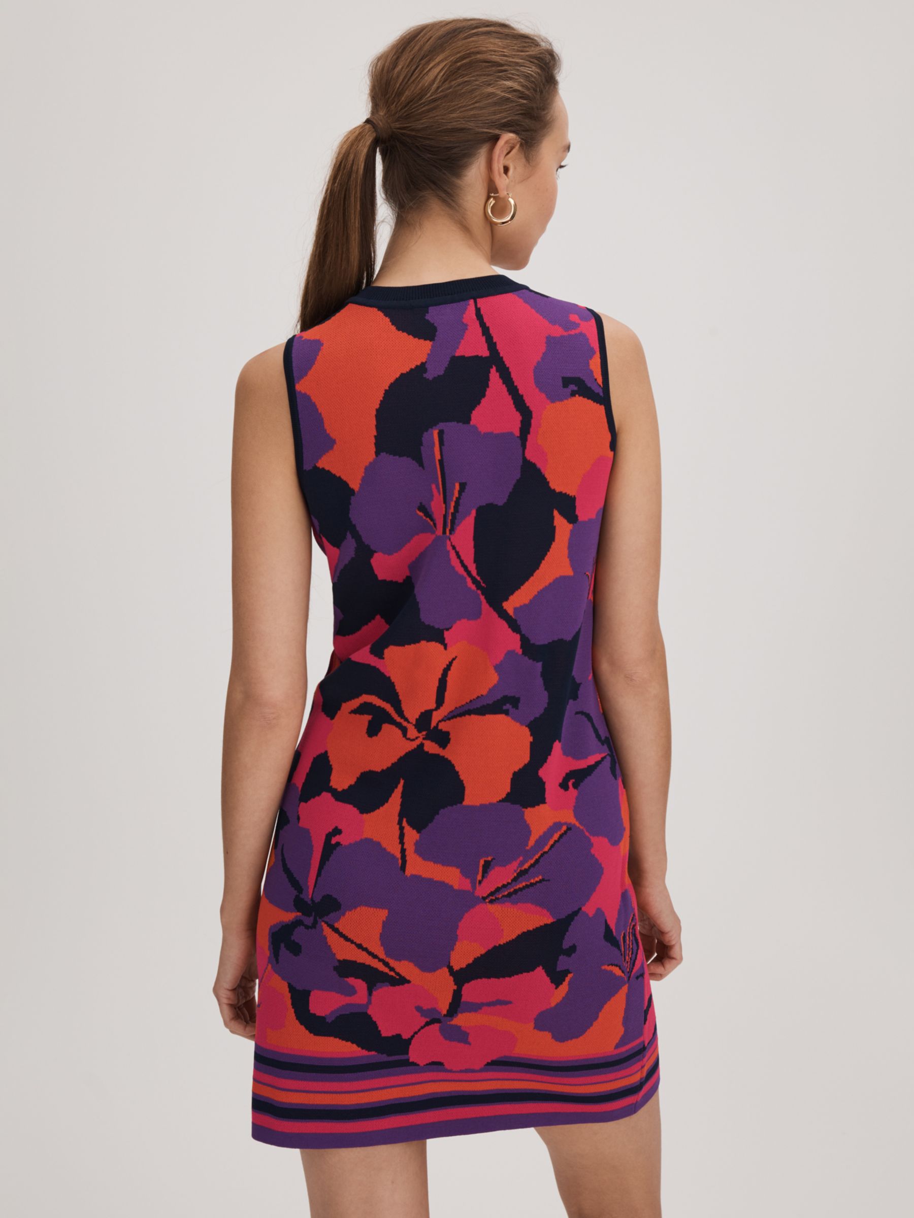 FLORERE Jacquard Knit Abstract Floral Mini Dress, Pink/Multi, 8