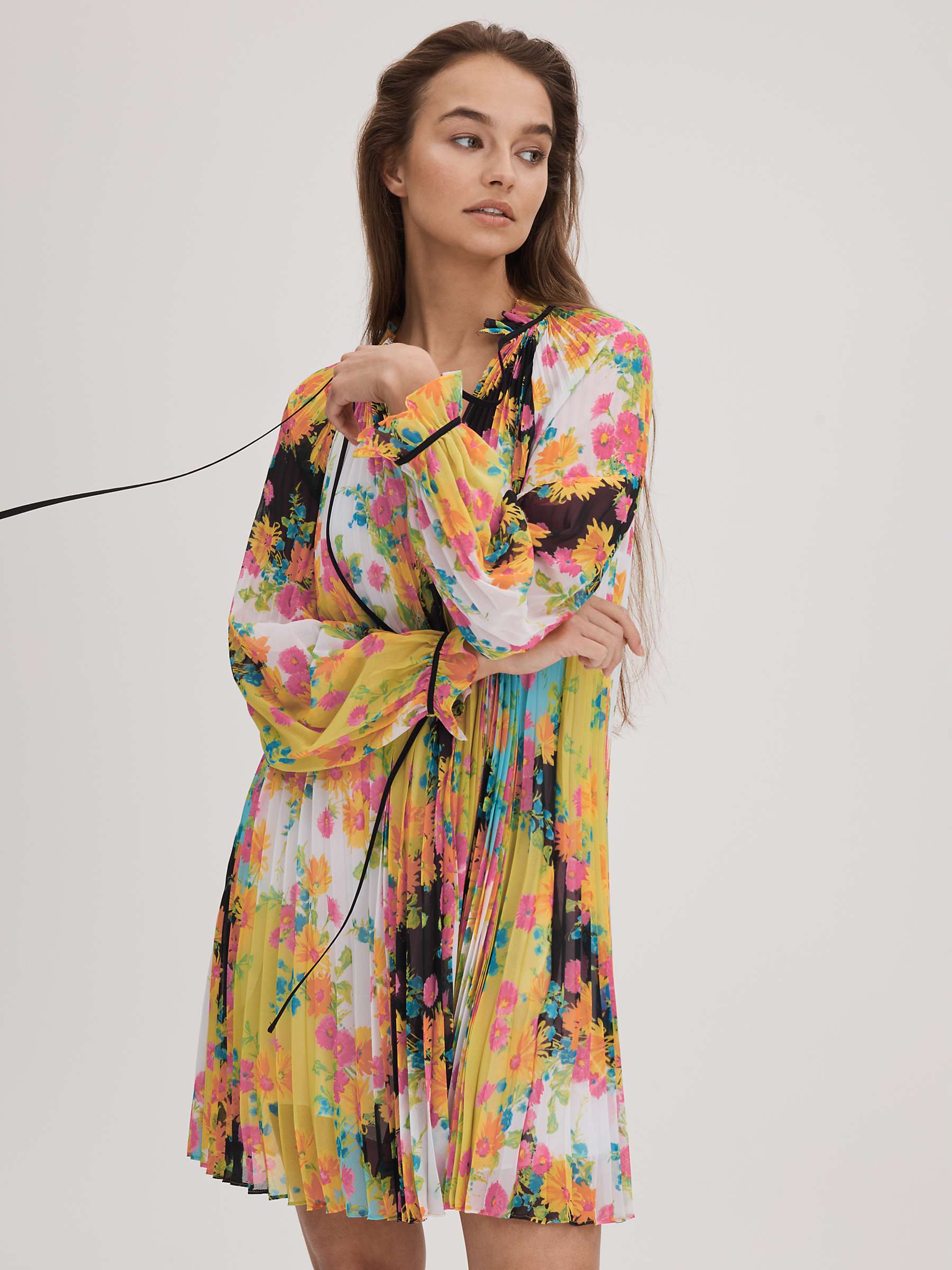 Buy FLORERE Floral Print Pleated Mini Swing Dress, Multi Online at johnlewis.com