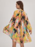 FLORERE Floral Print Pleated Mini Swing Dress, Multi
