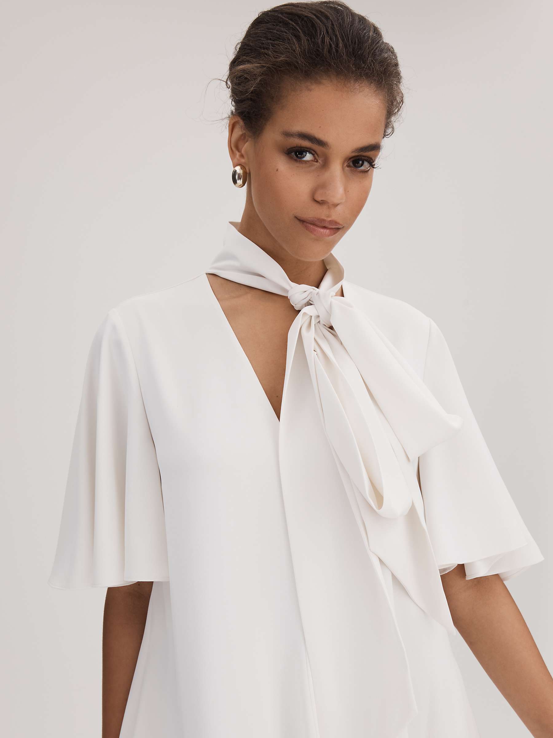 Buy FLORERE Tie Neck Frill Sleeve Mini Dress, Ivory Online at johnlewis.com