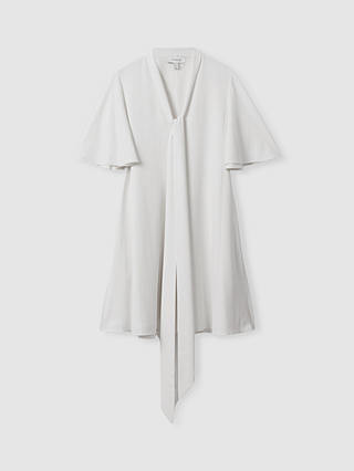 FLORERE Tie Neck Frill Sleeve Mini Dress, Ivory