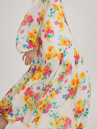 FLORERE Floral Tie Neck Maxi Dress, Ivory/Multi