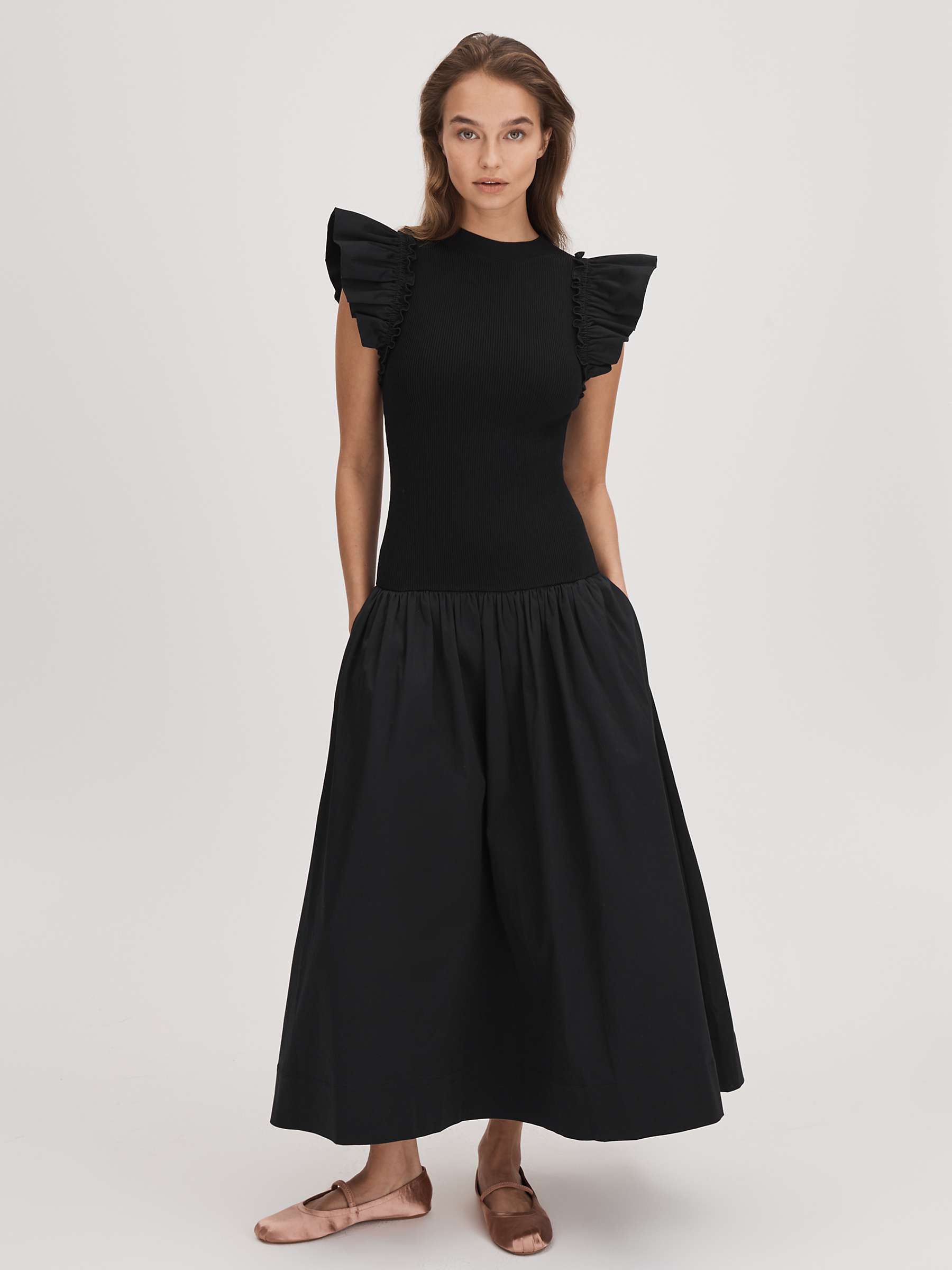Buy FLORERE Knit A Line Midi Dress, Black Online at johnlewis.com