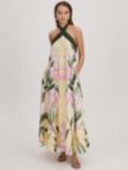 FLORERE Floral Halter Neck Maxi Dress, Pale Yellow/Multi