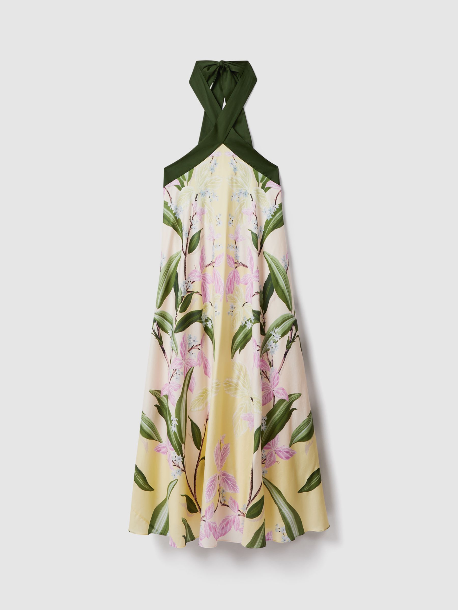 FLORERE Floral Halter Neck Maxi Dress, Pale Yellow/Multi, 8