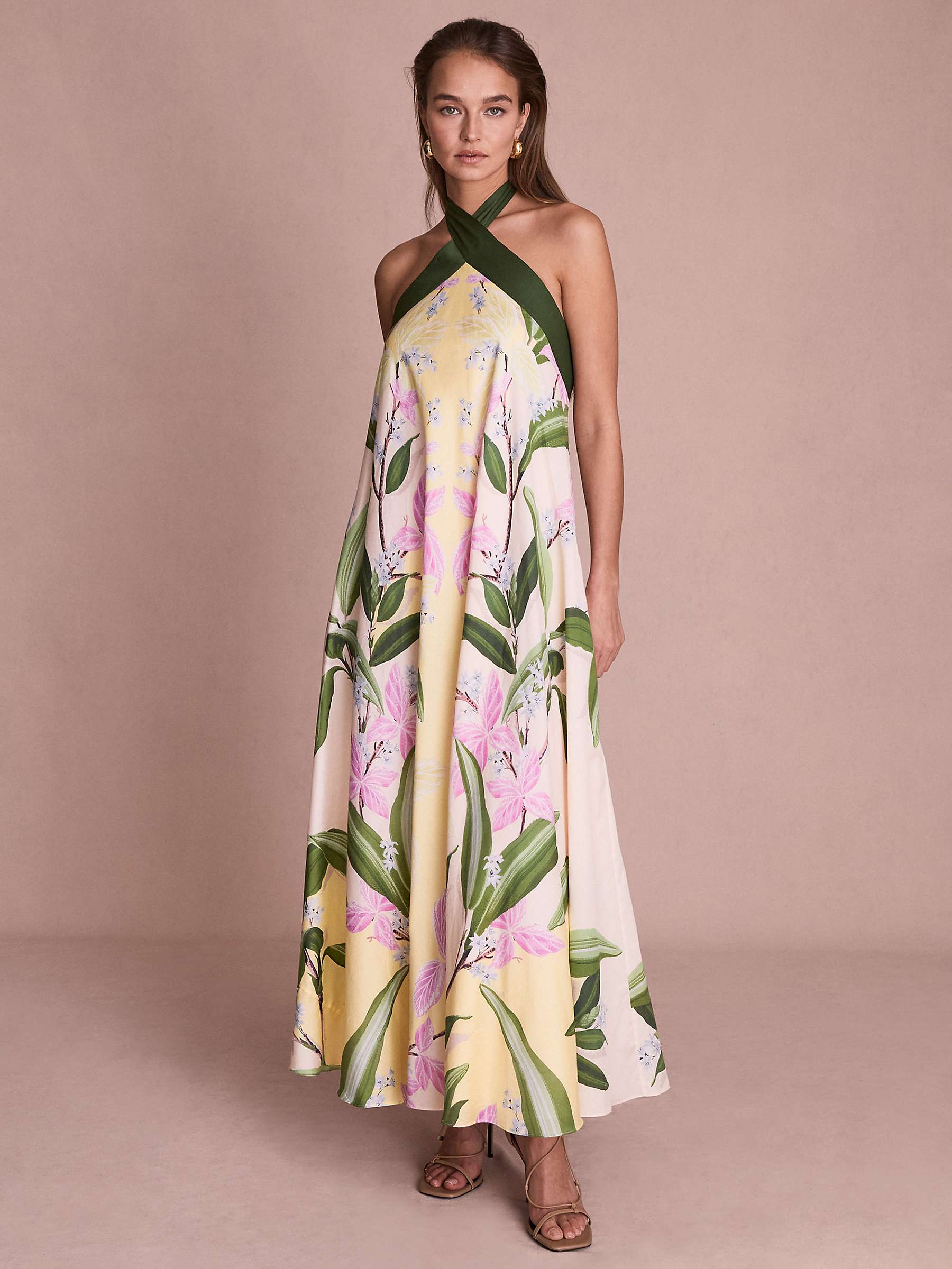 Buy FLORERE Floral Halter Neck Maxi Dress, Pale Yellow/Multi Online at johnlewis.com