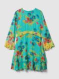 FLORERE Ruffle Contrast Mini Dress, Turquoise/Multi