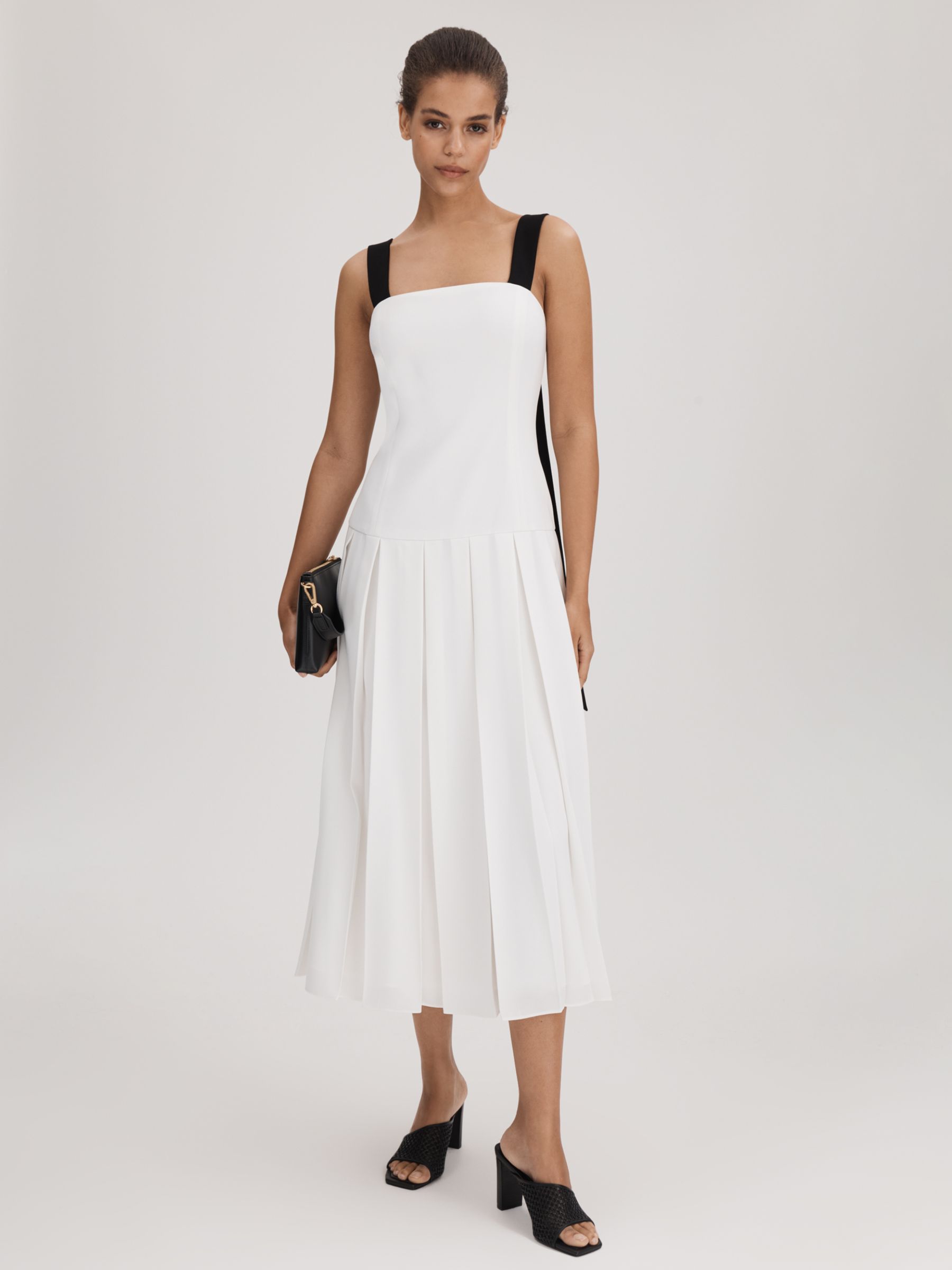 FLORERE Pleated Midi Dress, Off White, 8